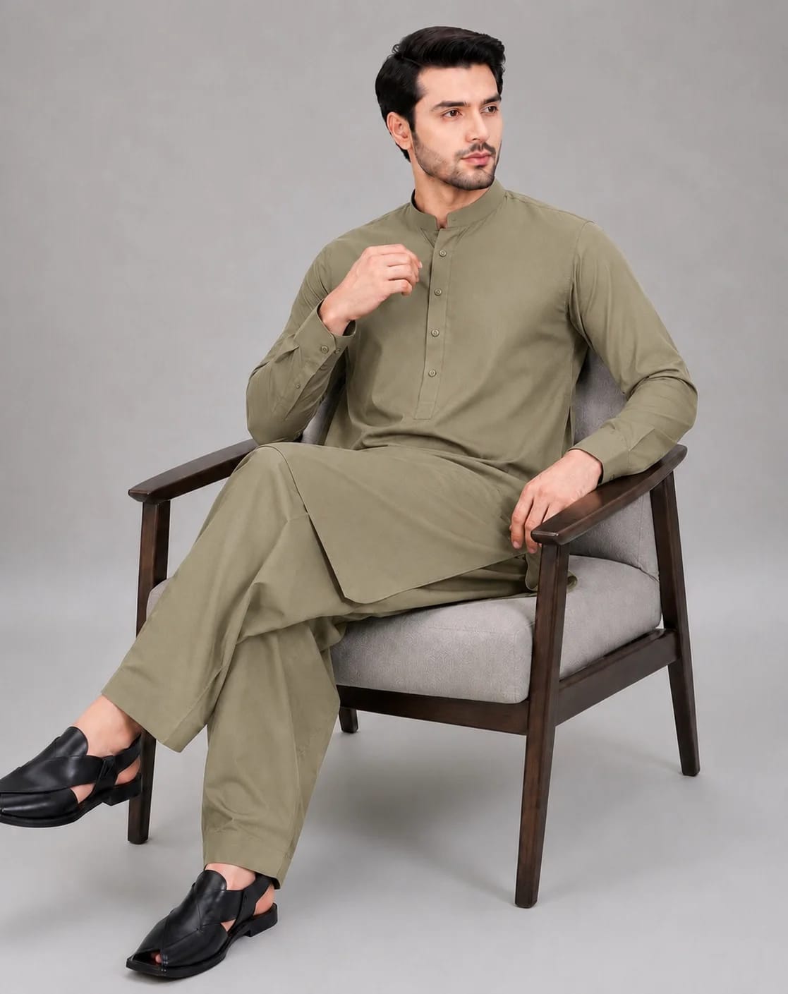 ANDAZ 002 OLIVE-SAGE KURTA SHALWAR