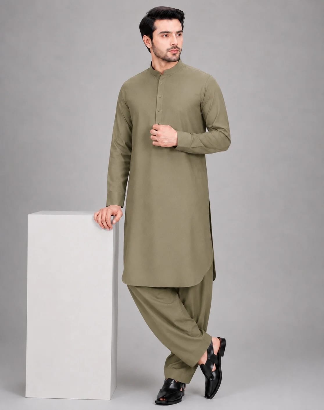 ANDAZ 002 OLIVE-SAGE KURTA SHALWAR