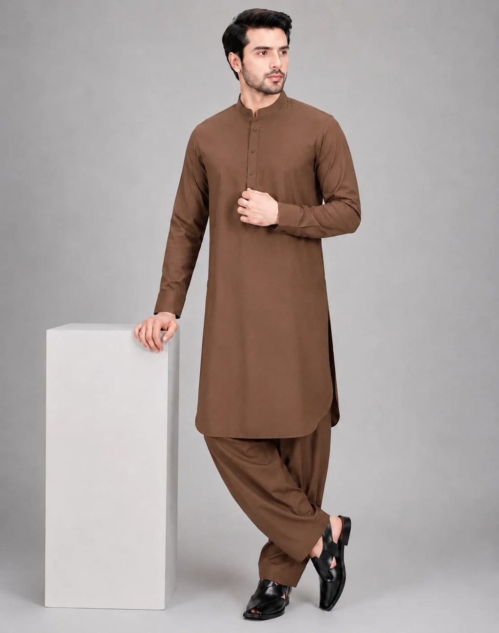 ANDAZ 002 LEATHER-BROWN KAMEEZ SHALWAR