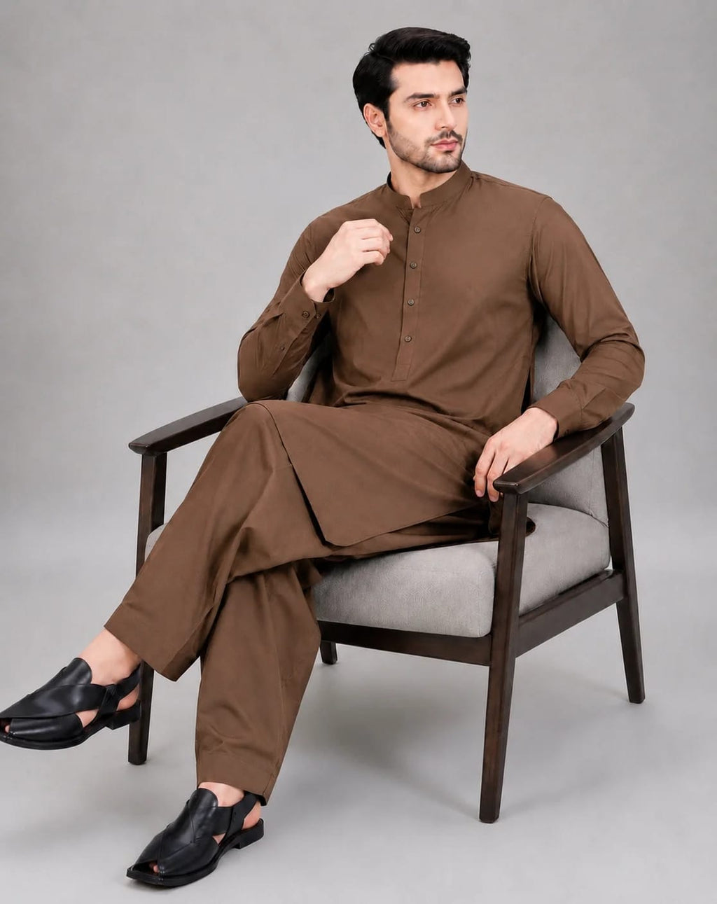ANDAZ 002 LEATHER-BROWN KAMEEZ SHALWAR