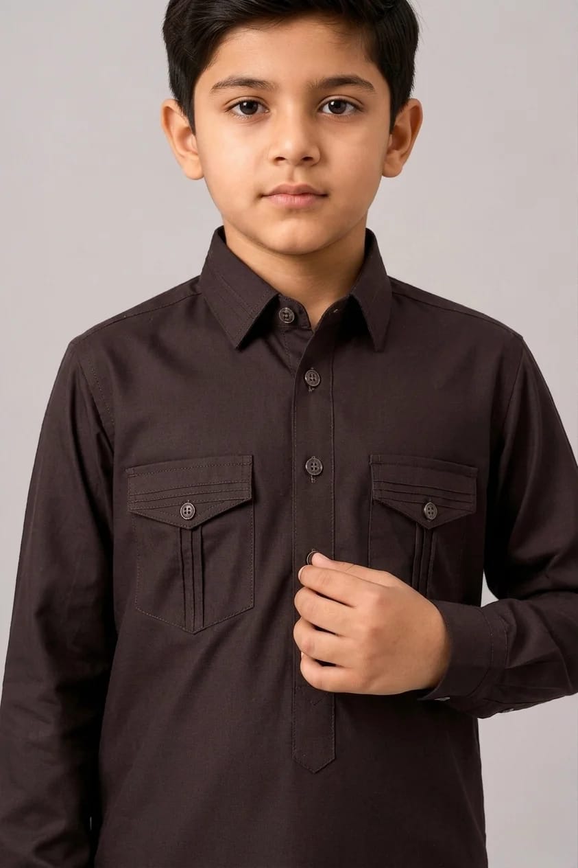 A-3 BROWN DOUBLE POCKET KAMEEZ SHALWAR