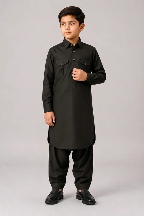 A-3 OLIVE-GREEN DOUBLE POCKET KAMEEZ SHALWAR