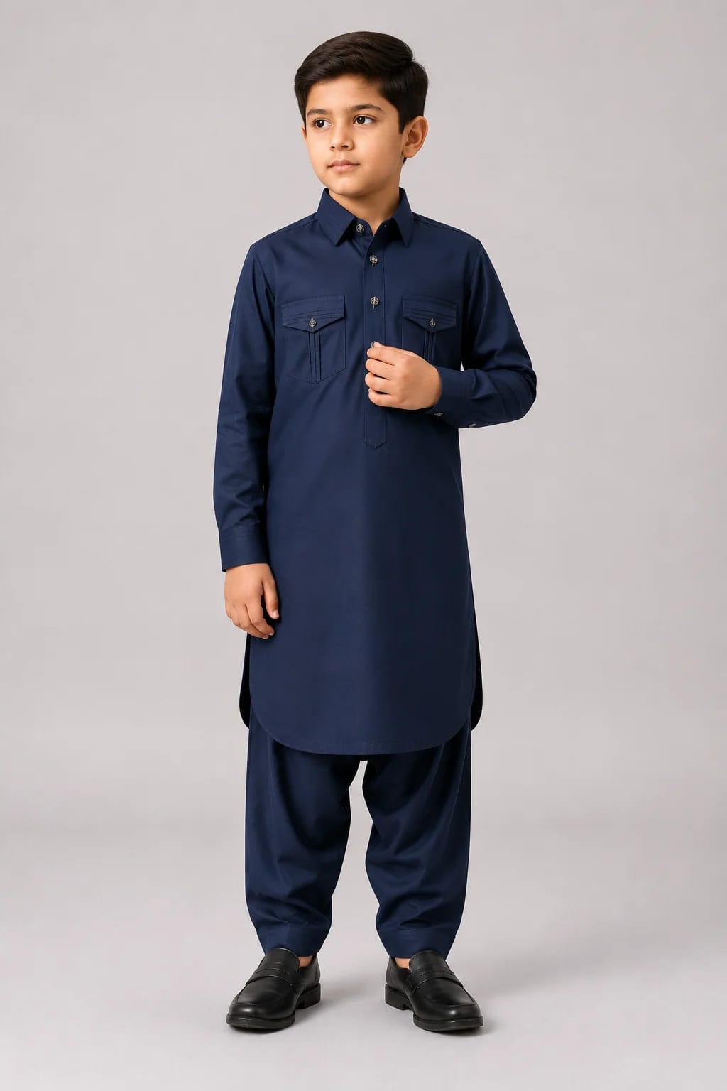A-3 BLUE DOUBLE POCKET KAMEEZ SHALWAR