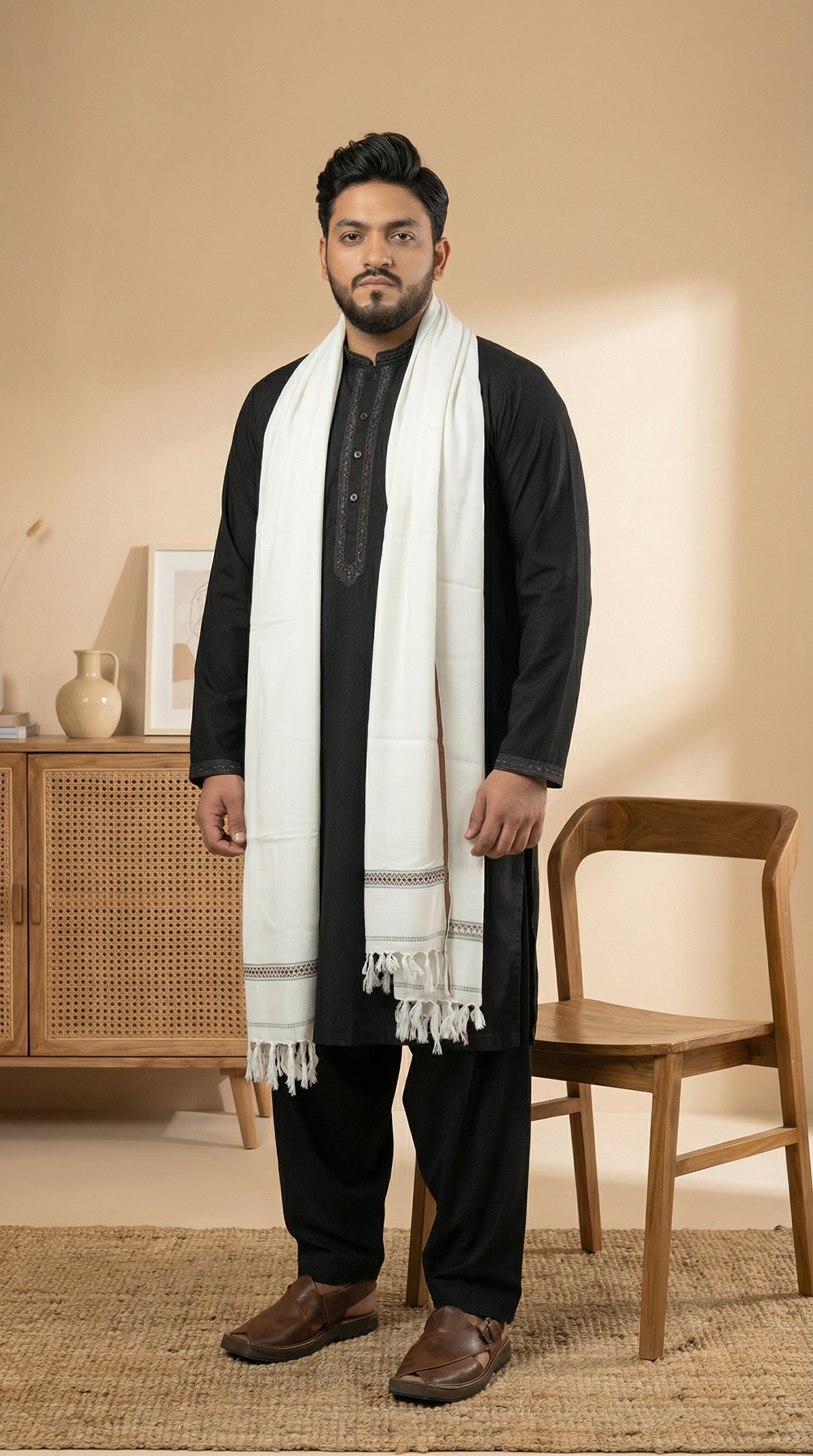 Mens Shawl White
