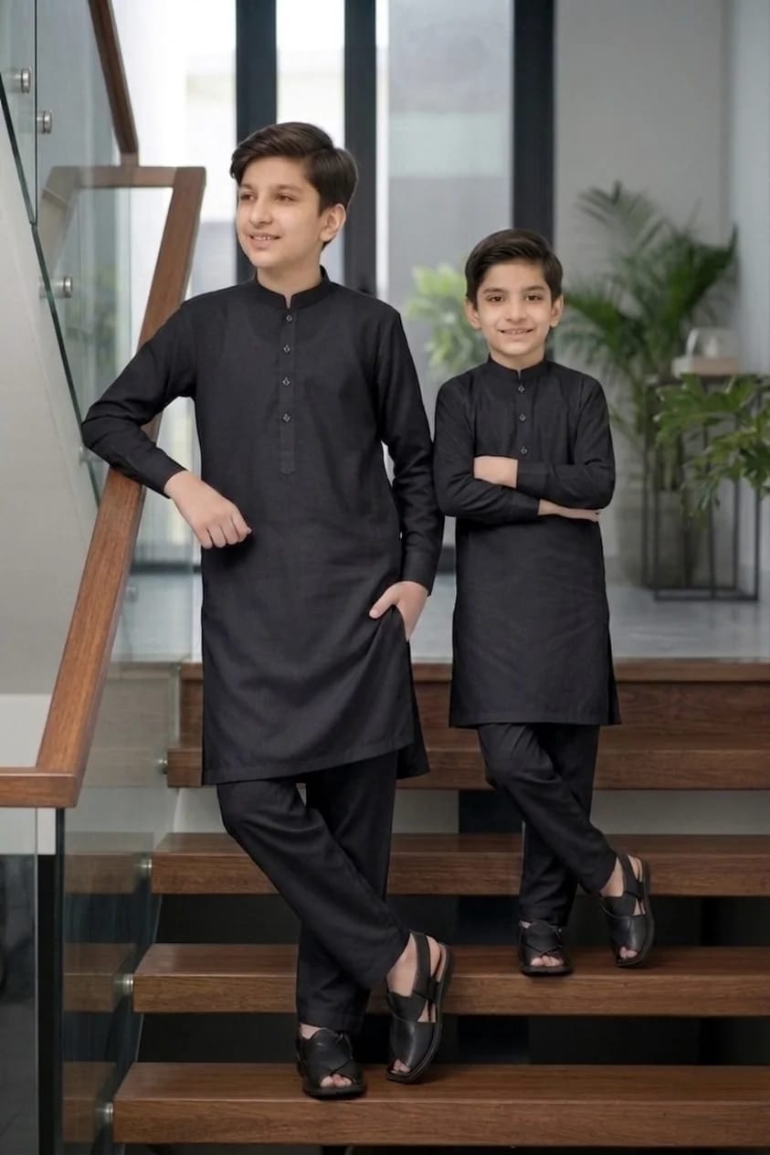 BOYS DEEP BLACK KURTA SHALWAR / PAJAMA