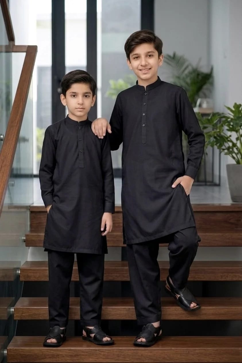 BOYS DEEP BLACK KURTA SHALWAR / PAJAMA
