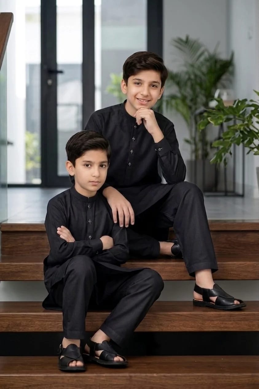 BOYS DEEP BLACK KURTA SHALWAR / PAJAMA