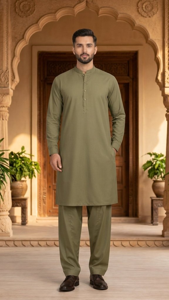 BURAQ 13 OLIVE KURTA SHALWAR
