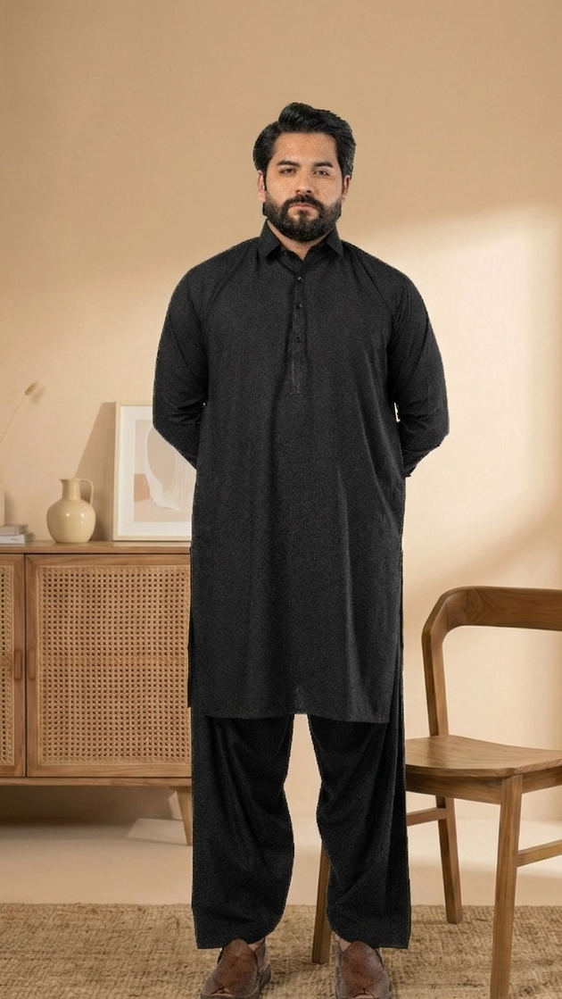 A-5 DEEP-BLACK KAMEEZ SHALWAR