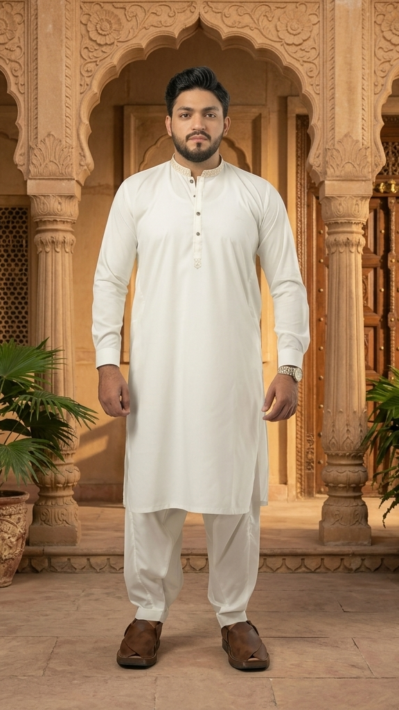 E-30 OFF-WHITE KURTA SHLAWAR