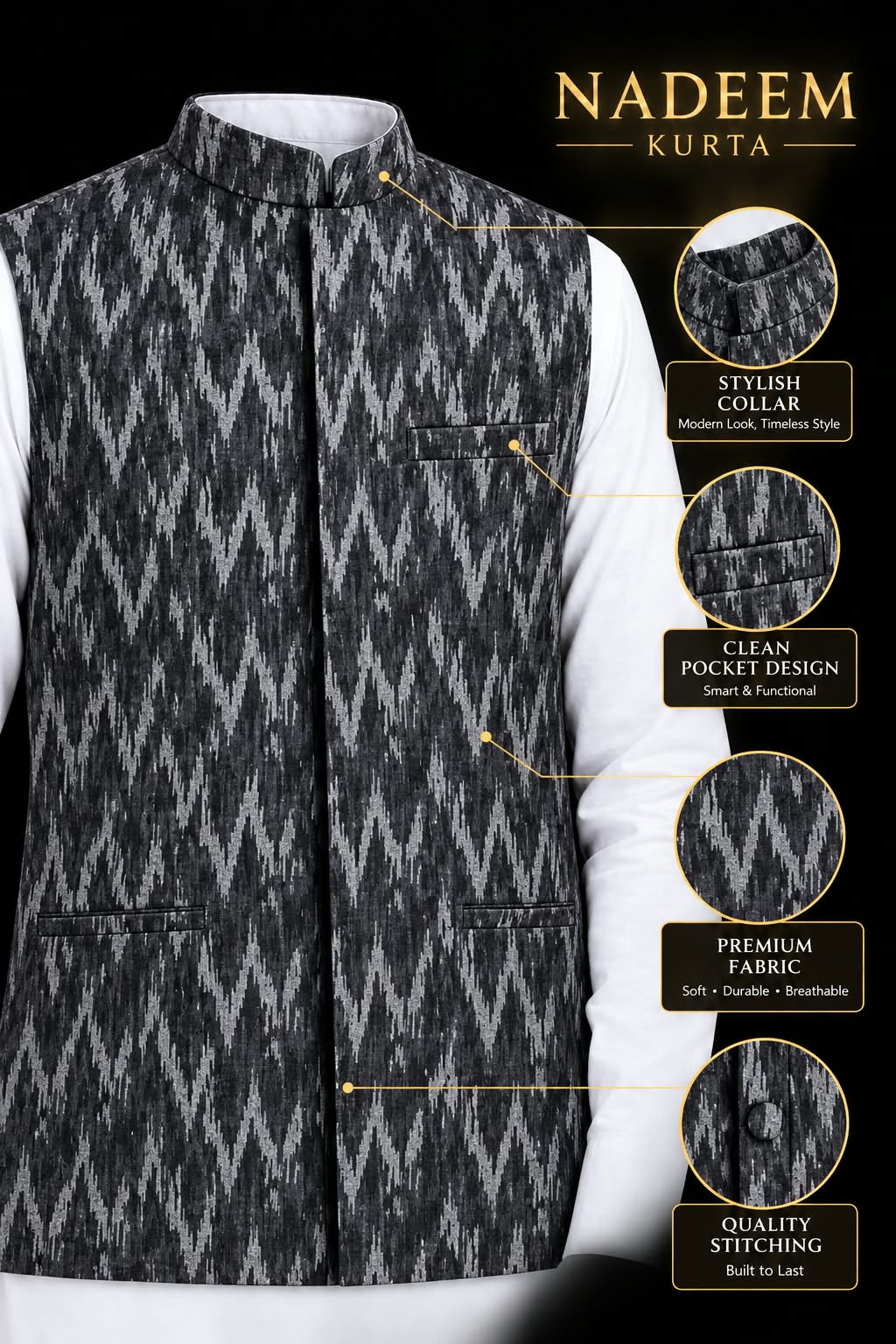 BOYS BLACKISH GRAY JAMAWAR WAISTCOAT