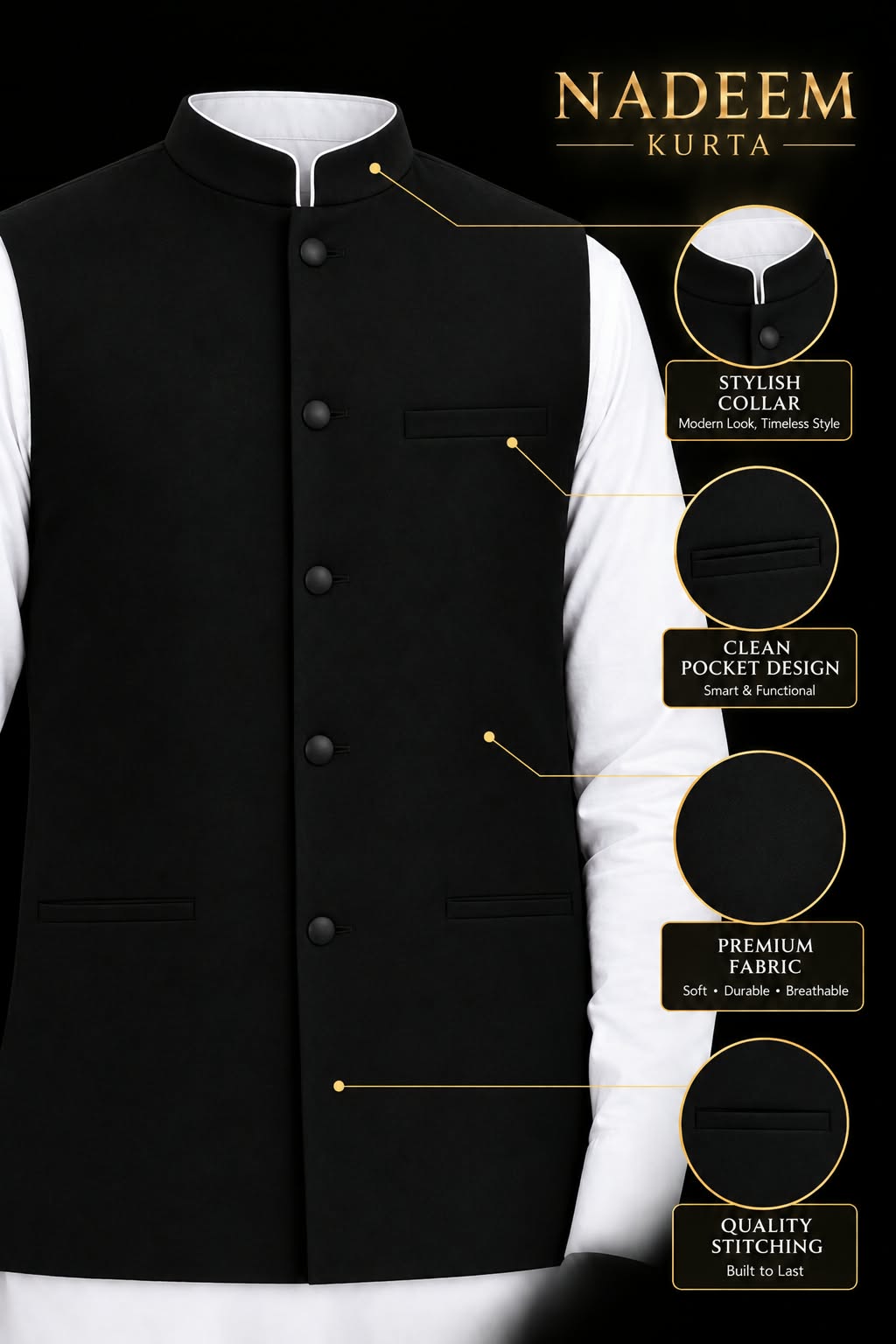 MENS PLAIN BLACK WAISTCOAT