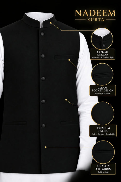 BOYS PLAIN BLACK WAISTCOAT