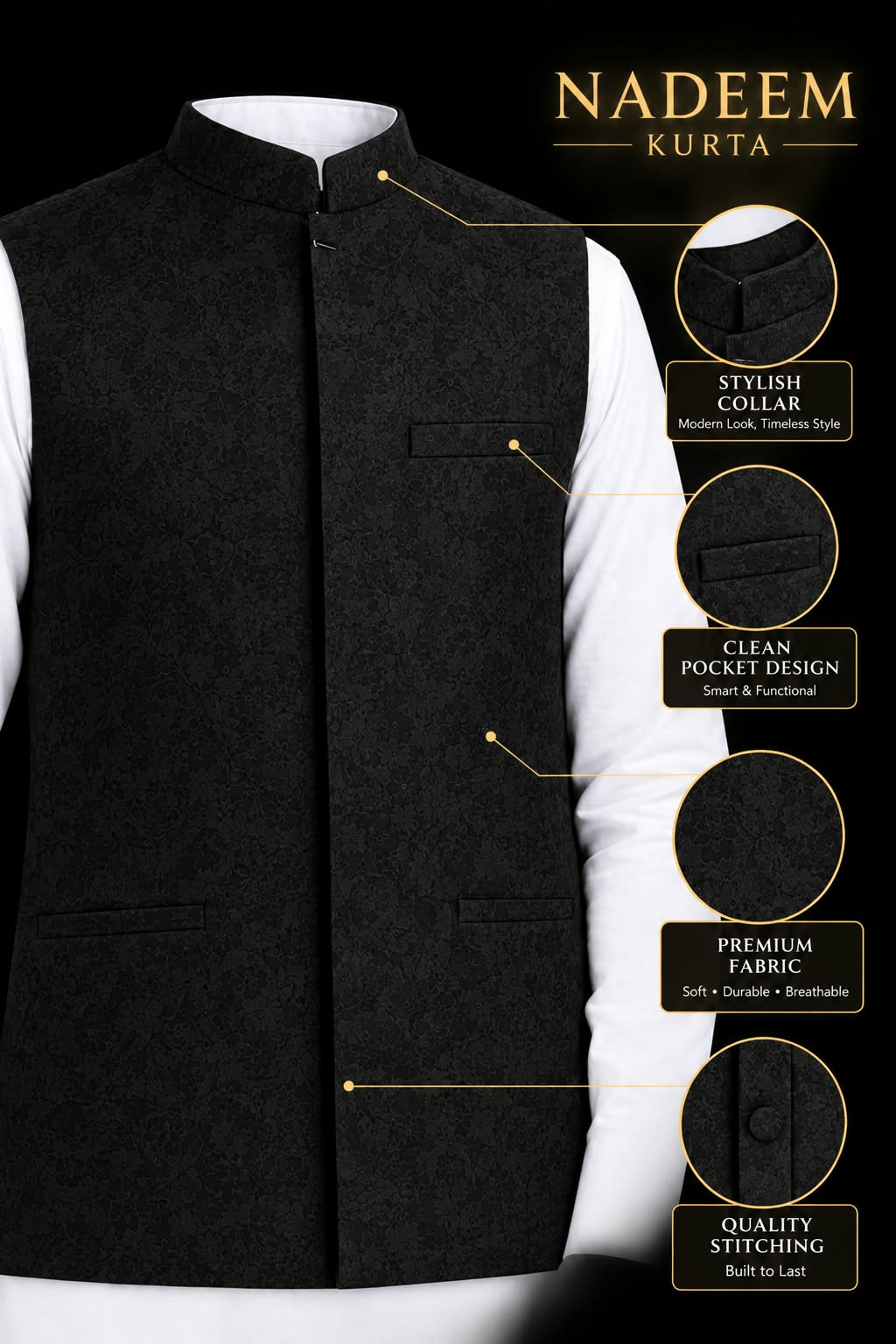 BOYS BLACK JAMAWAR WAISTCOAT
