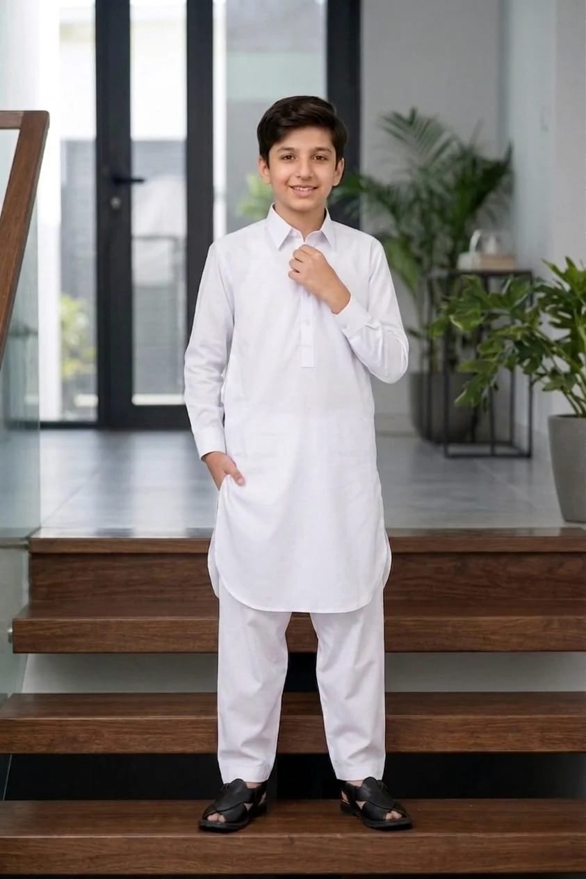 BOYS PURE WHITE KAMEEZ SHALWAR