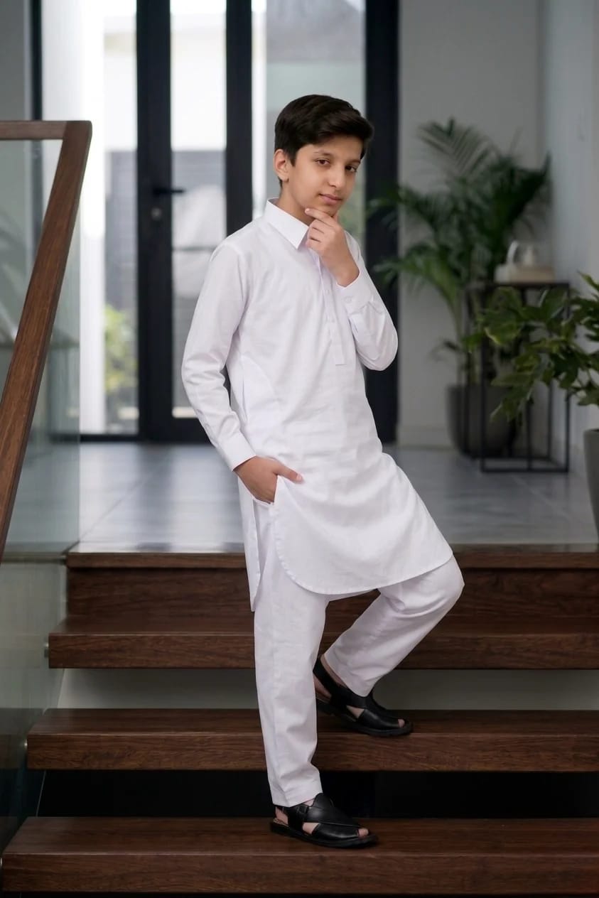 BOYS PURE WHITE KAMEEZ SHALWAR