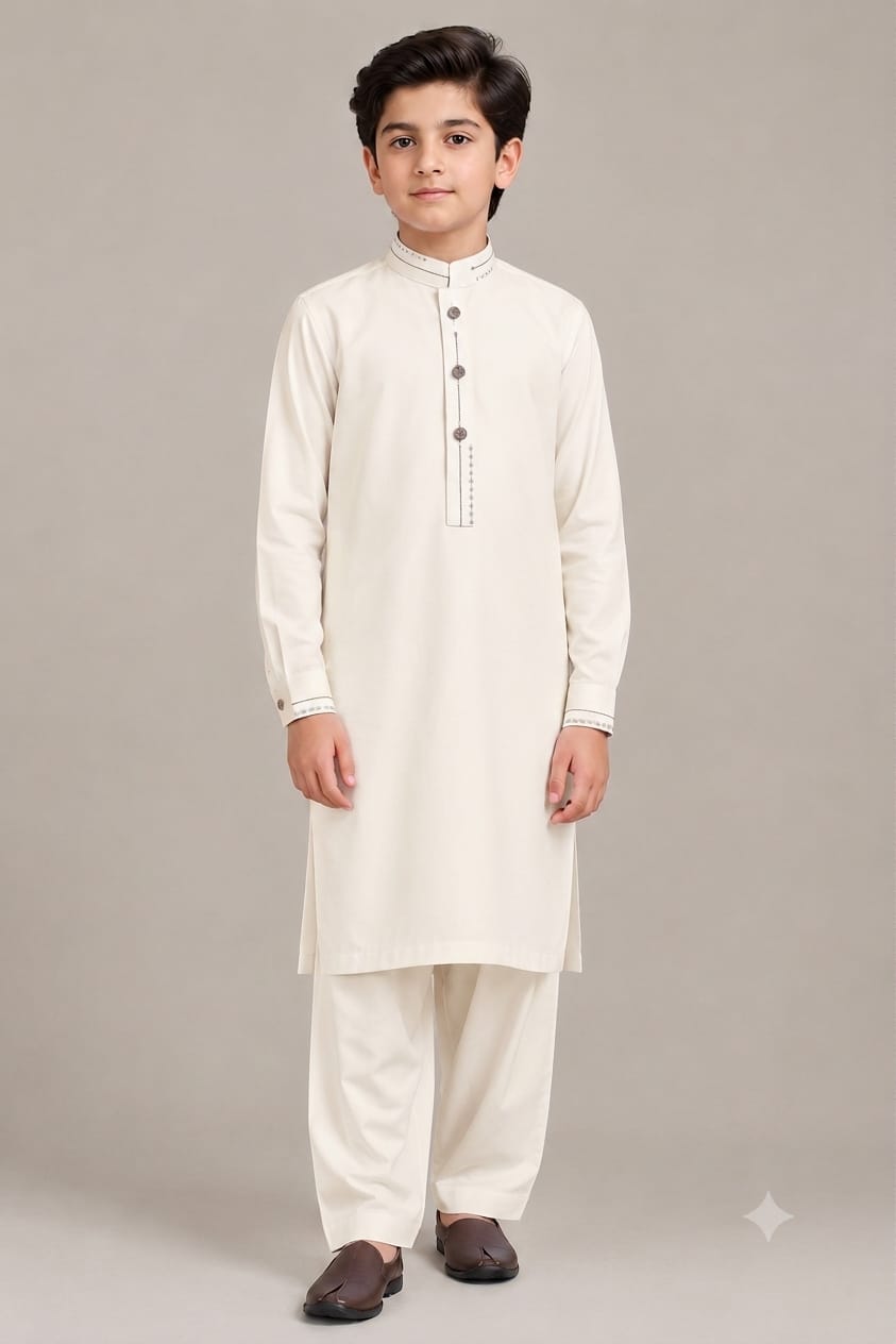 BOYS OFF-WHITE KURTA SHALWAR/PAJAMA