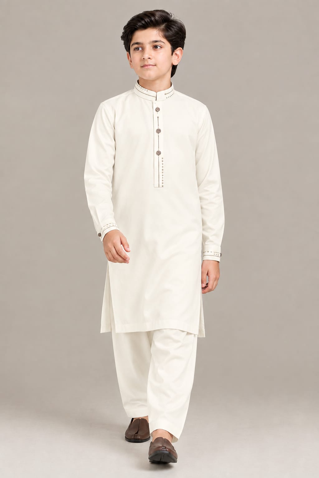 BOYS OFF-WHITE KURTA SHALWAR/PAJAMA