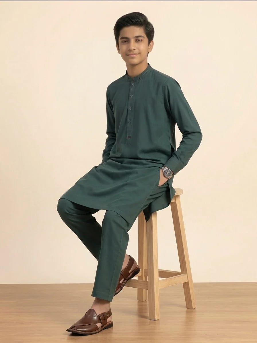 A-1 GREEN BOYS KURTA SHALWAR