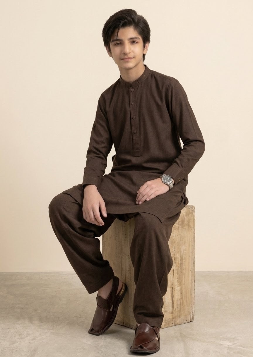 A-1 BROWN BOYS KURTA SHALWAR