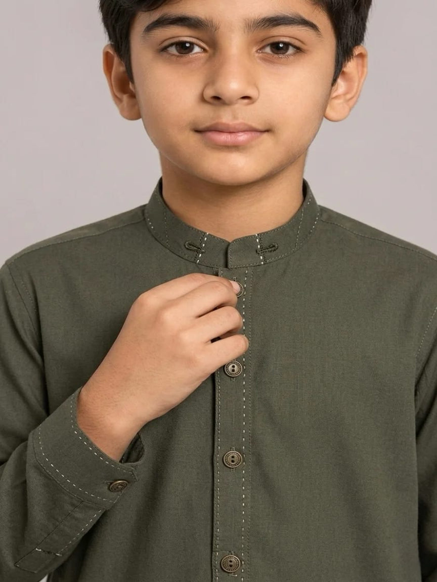 K-1 BLACKISH GREEN BOYS KURTA SHALWAR