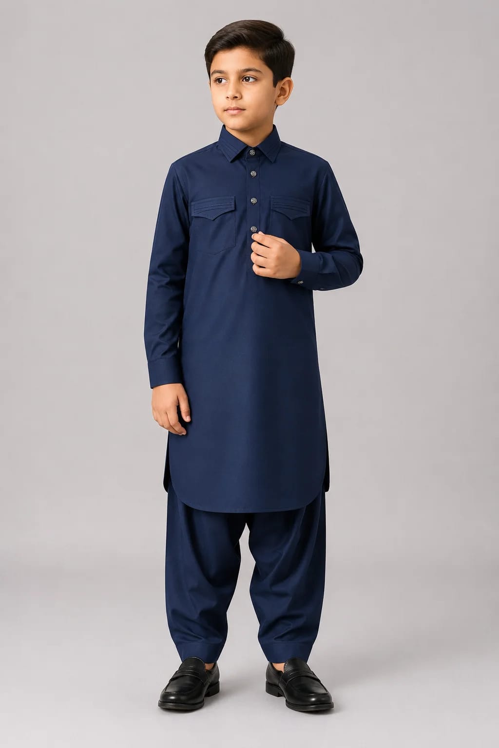 A-3 NAVY-BLUE  DOUBLE POCKET KAMEEZ SHALWAR