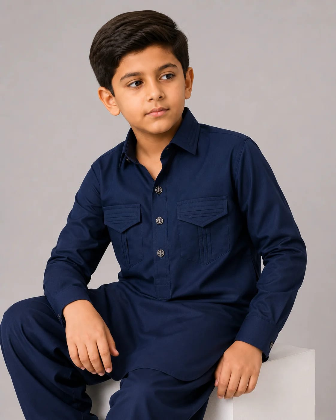 A-3 NAVY-BLUE  DOUBLE POCKET KAMEEZ SHALWAR