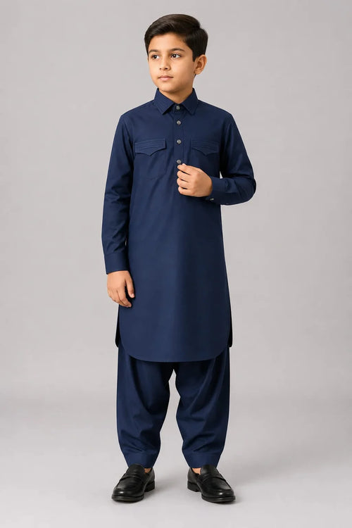 A-3 BLUE DOUBLE POCKET KAMEEZ SHALWAR