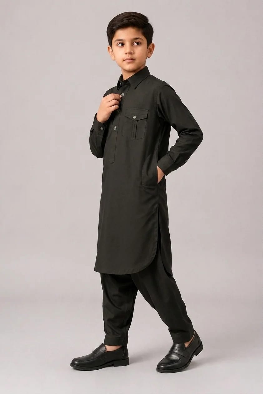 A-3 DEEP-GREEN DOUBLE POCKET KAMEEZ SHALWAR