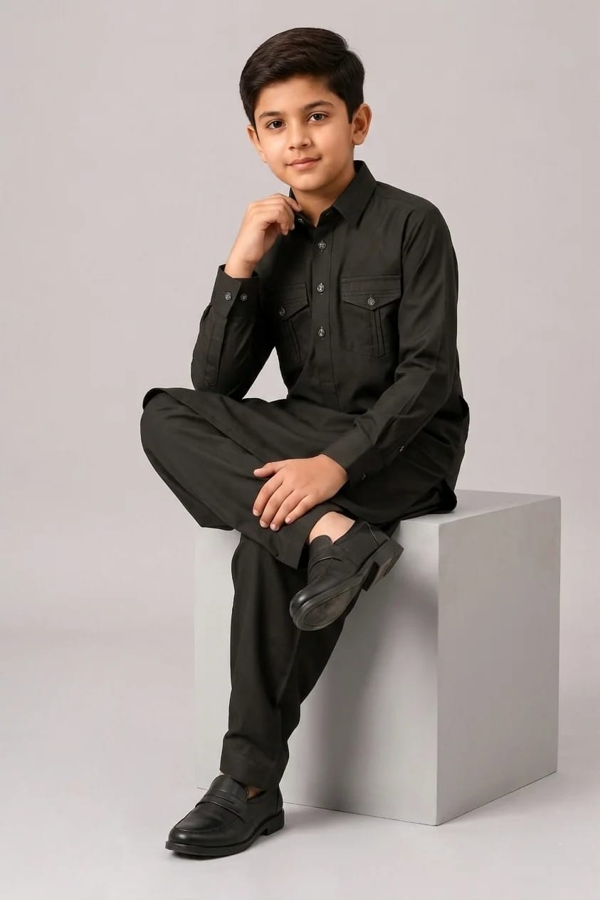 A-3 DEEP-GREEN DOUBLE POCKET KAMEEZ SHALWAR