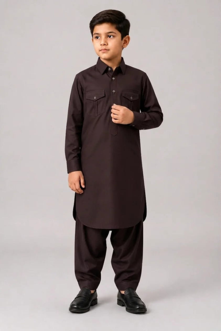 A-3 BROWN DOUBLE POCKET KAMEEZ SHALWAR