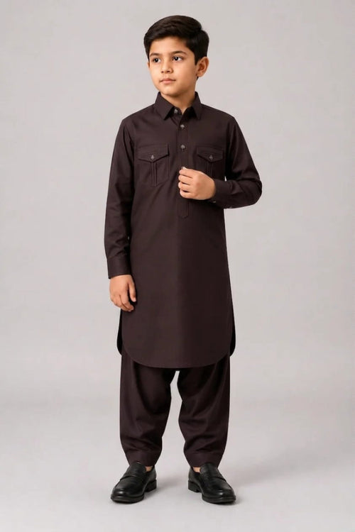 A-3 BROWN DOUBLE POCKET KAMEEZ SHALWAR