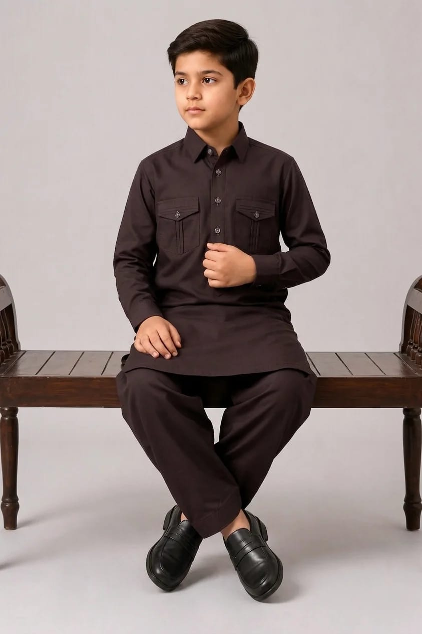 A-3 BROWN DOUBLE POCKET KAMEEZ SHALWAR
