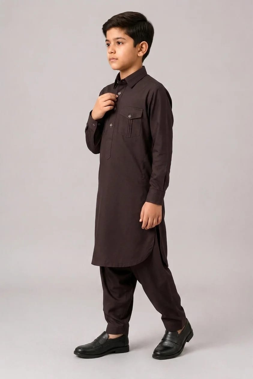 A-3 BROWN DOUBLE POCKET KAMEEZ SHALWAR