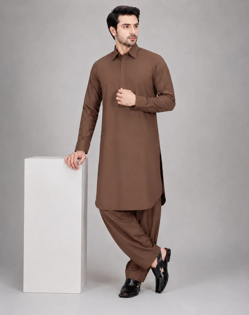 ANDAZ 001 LEATHER-BROWN KAMEEZ SHALWAR