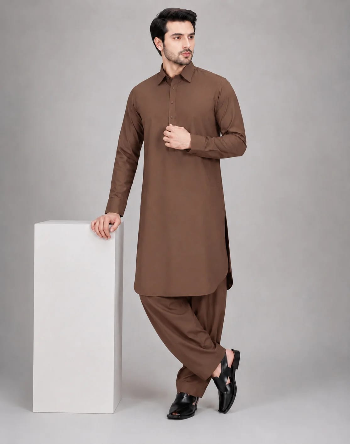 ANDAZ 001 LEATHER-BROWN KAMEEZ SHALWAR