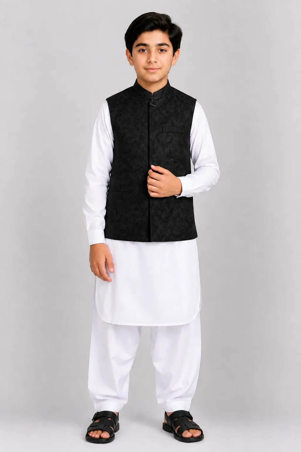 BOYS BLACK JAMAWAR WAISTCOAT