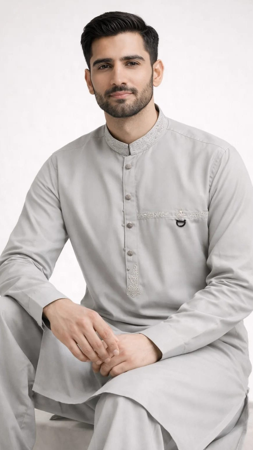 BURAQ 10 ASH GRAY KURTA SHALWAR