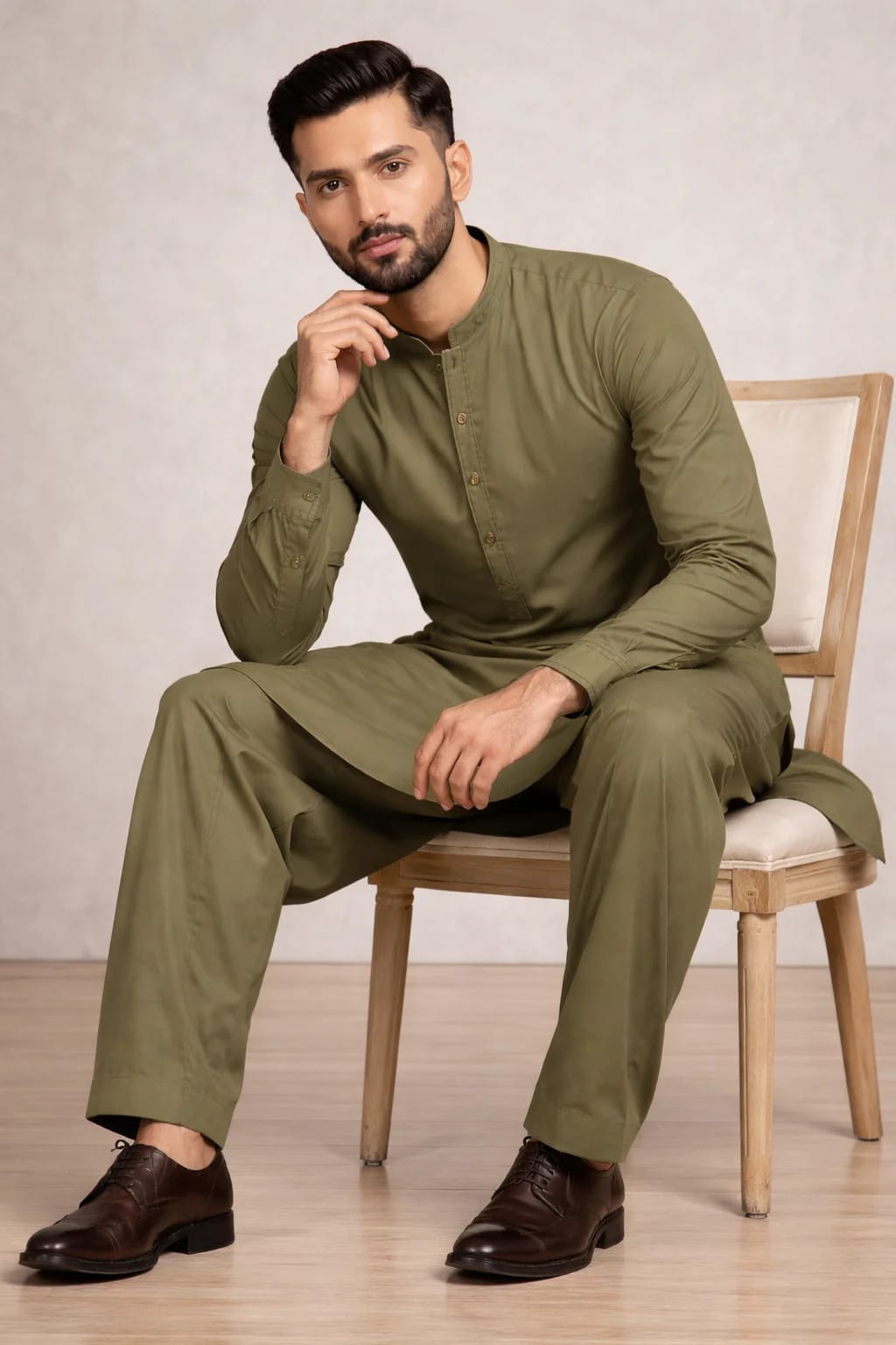 BURAQ 13 OLIVE KURTA SHALWAR