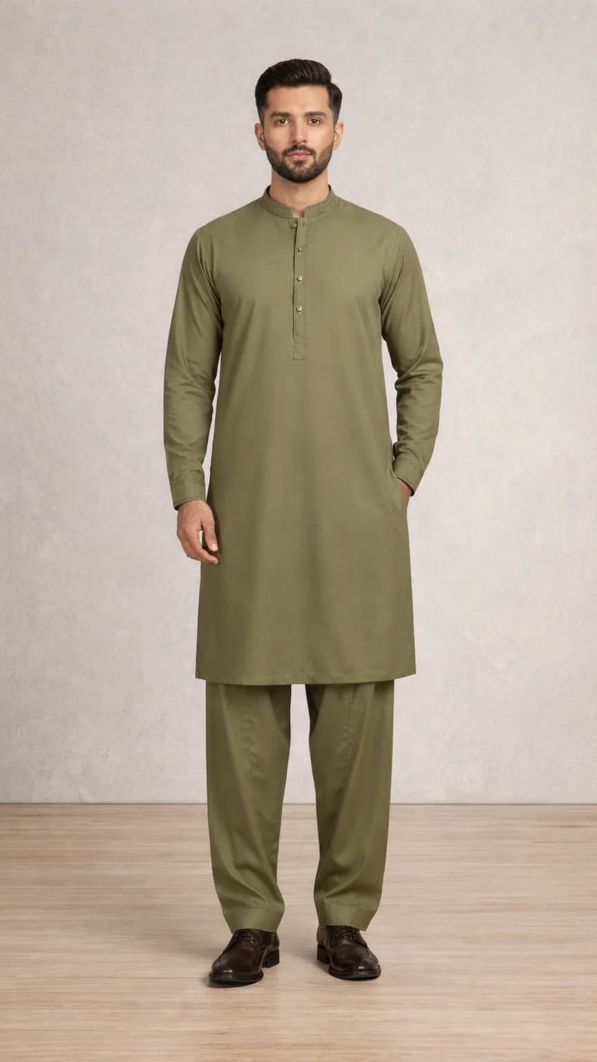 BURAQ 13 OLIVE KURTA SHALWAR