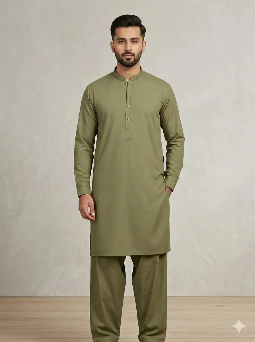 BURAQ 13 OLIVE KURTA SHALWAR
