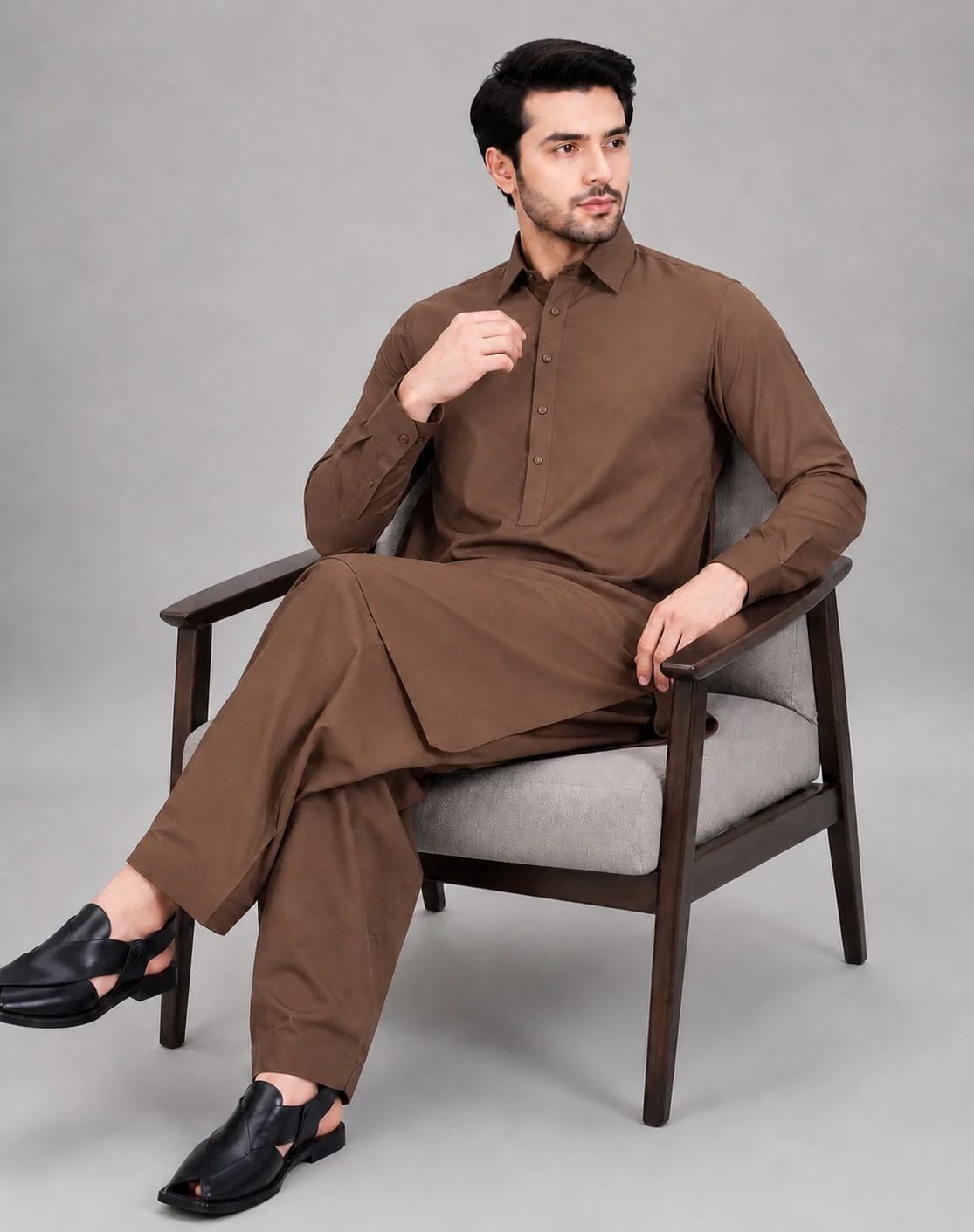 ANDAZ 001 LEATHER-BROWN KAMEEZ SHALWAR