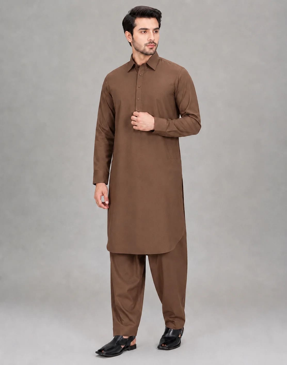 ANDAZ 001 LEATHER-BROWN KAMEEZ SHALWAR