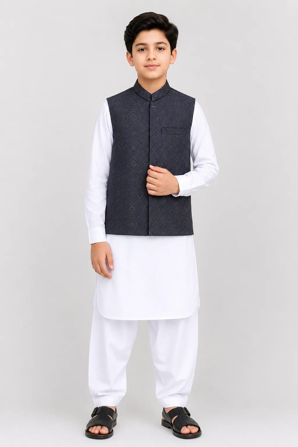 BOYS BLACK JAMAWAR WAISTCOAT