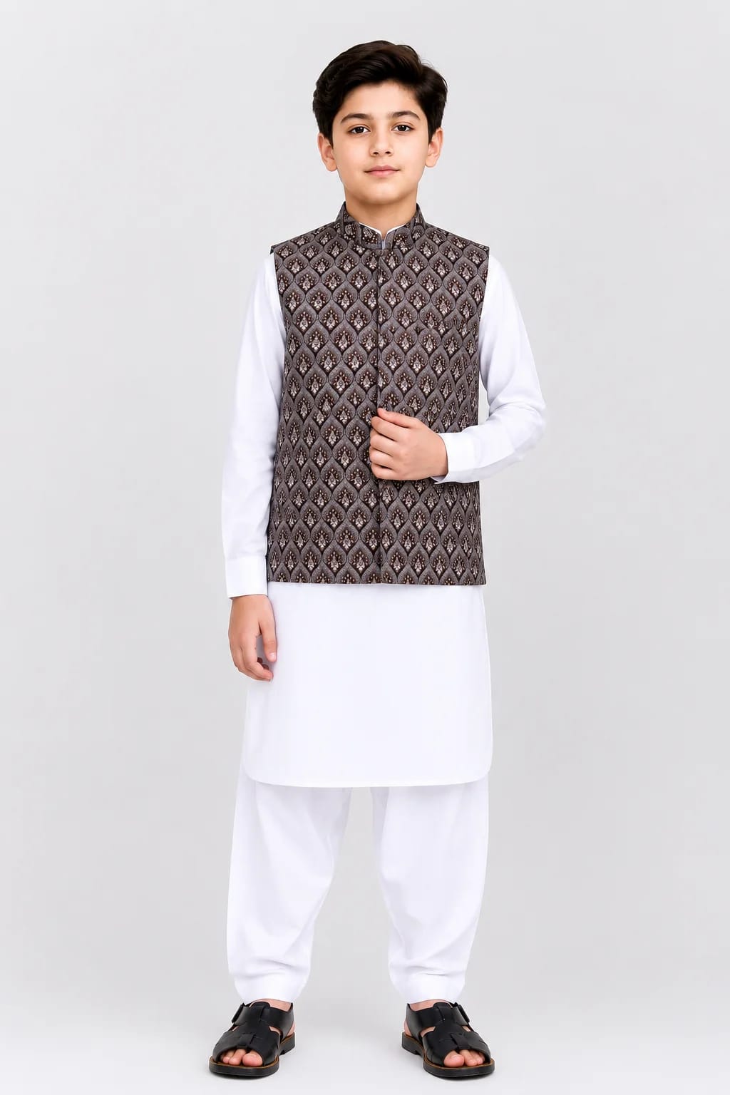BOYS BROWN JAMAWAR WAISTCOAT