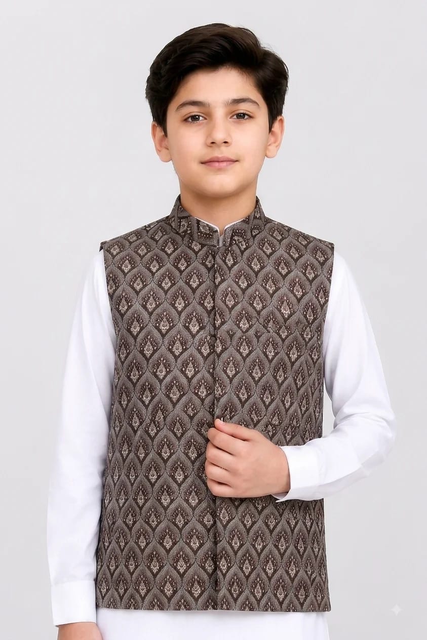 BOYS BROWN JAMAWAR WAISTCOAT