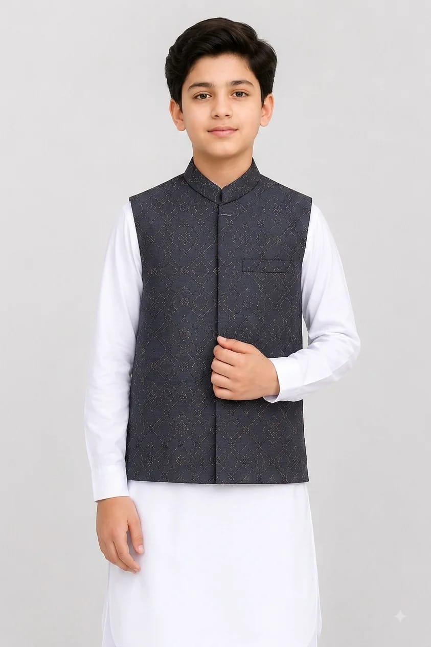 BOYS BLACK JAMAWAR WAISTCOAT