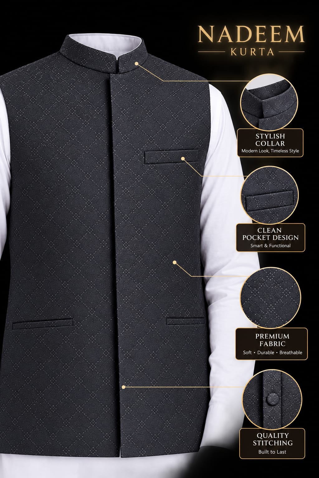 BOYS BLACK JAMAWAR WAISTCOAT