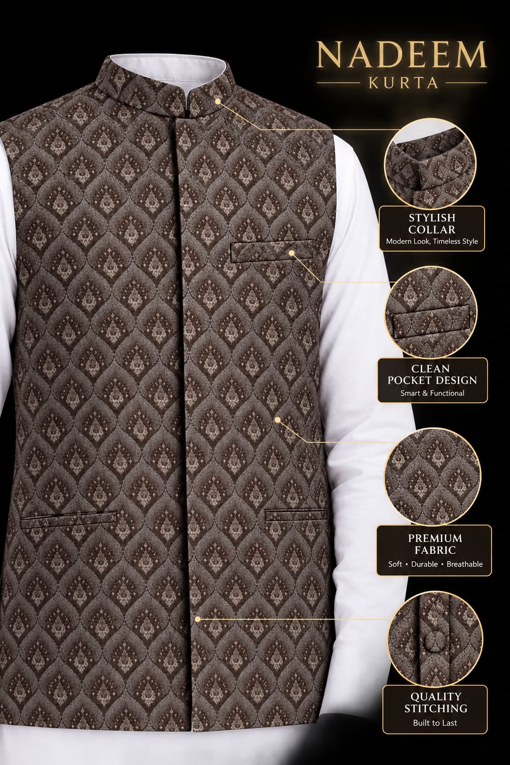 BOYS BROWN JAMAWAR WAISTCOAT