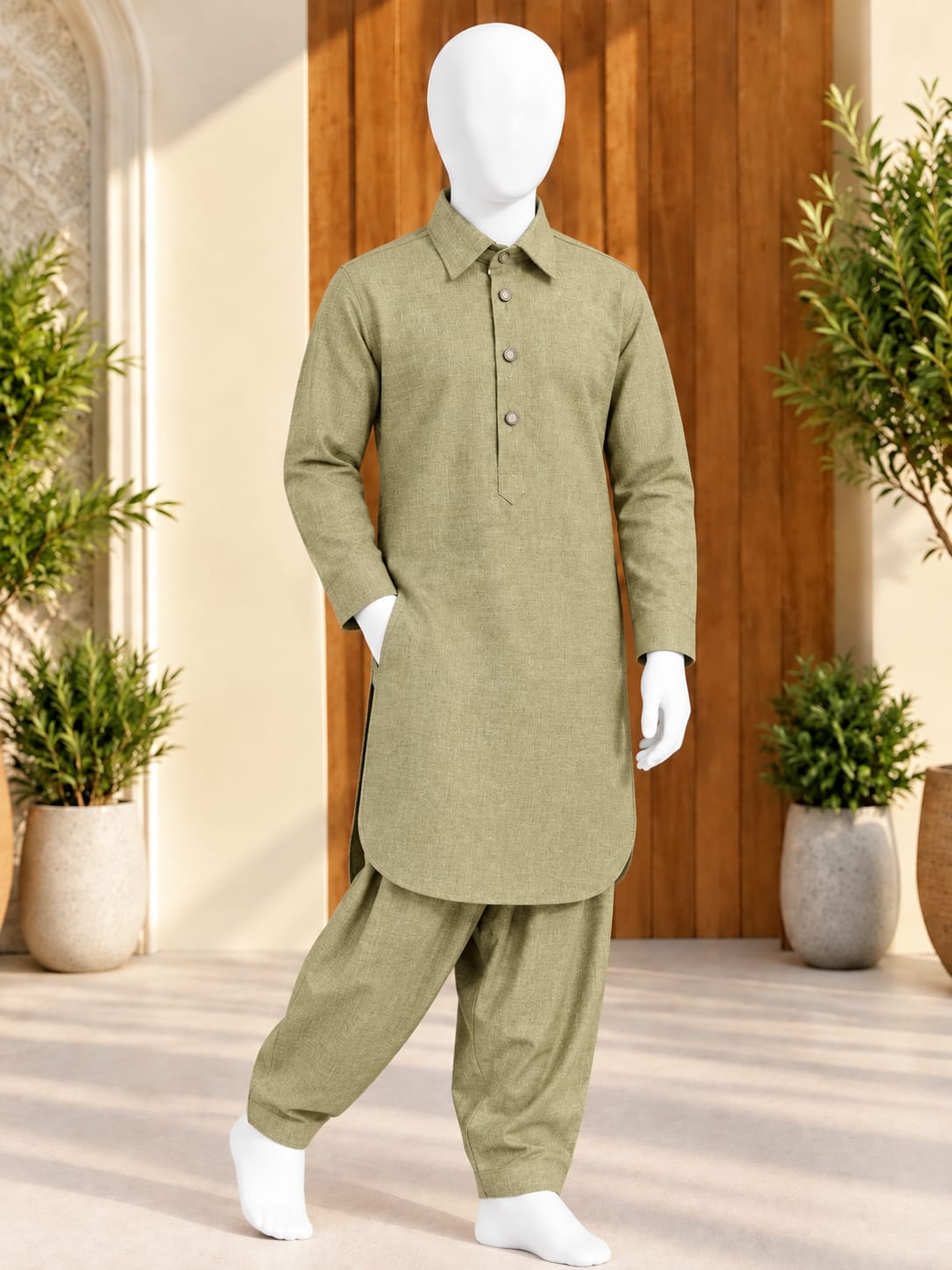 TR-1 SAGE-OLIVE KAMEEZ SHALWAR